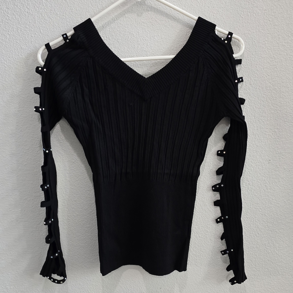 American Jeans black lattice e armed black sweater size small